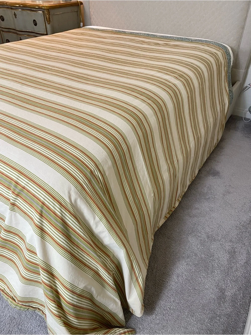 Striped Cotton flat sheet in Cream, Tan & olive green earth-tones striped